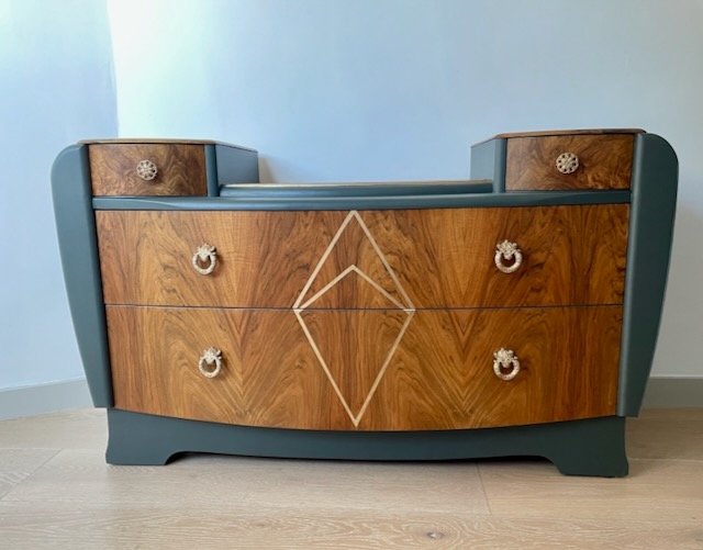 Art Deco Dresser in Walnut & Gold